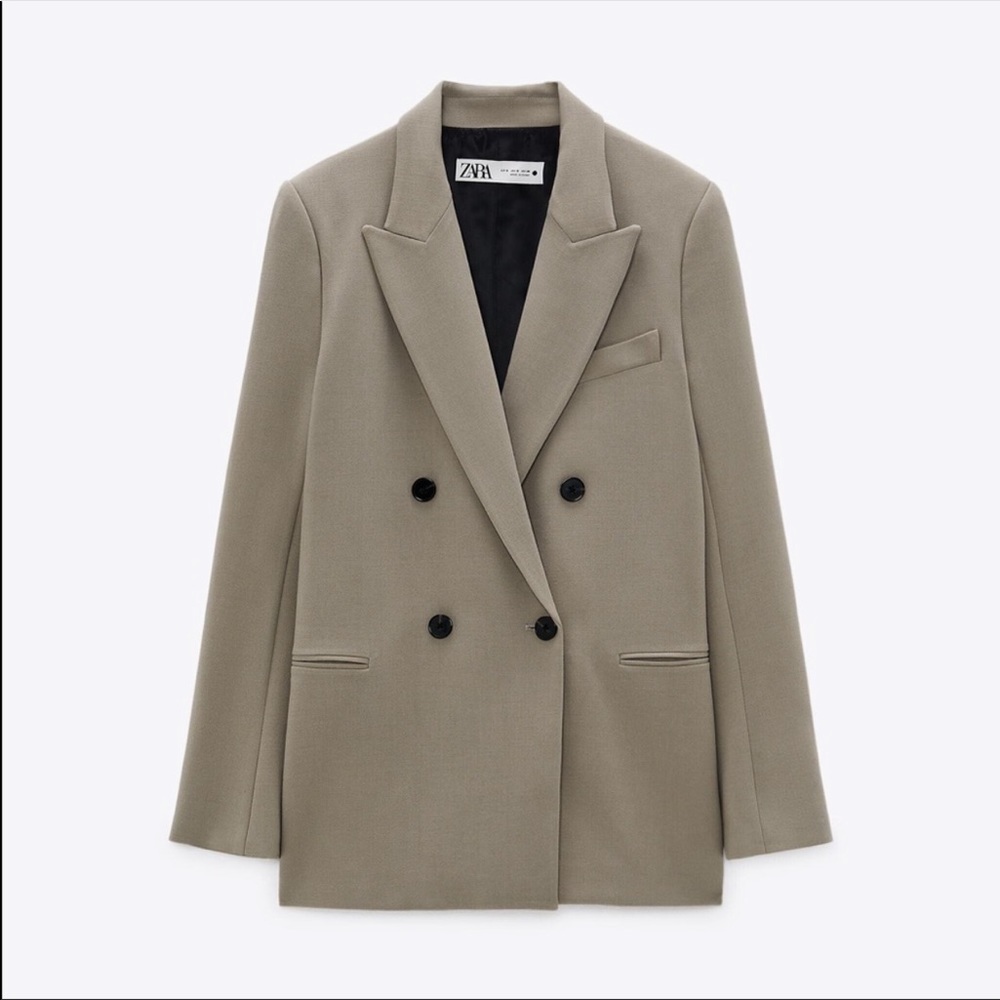 Double Breasted Oversized Khaki Blazer